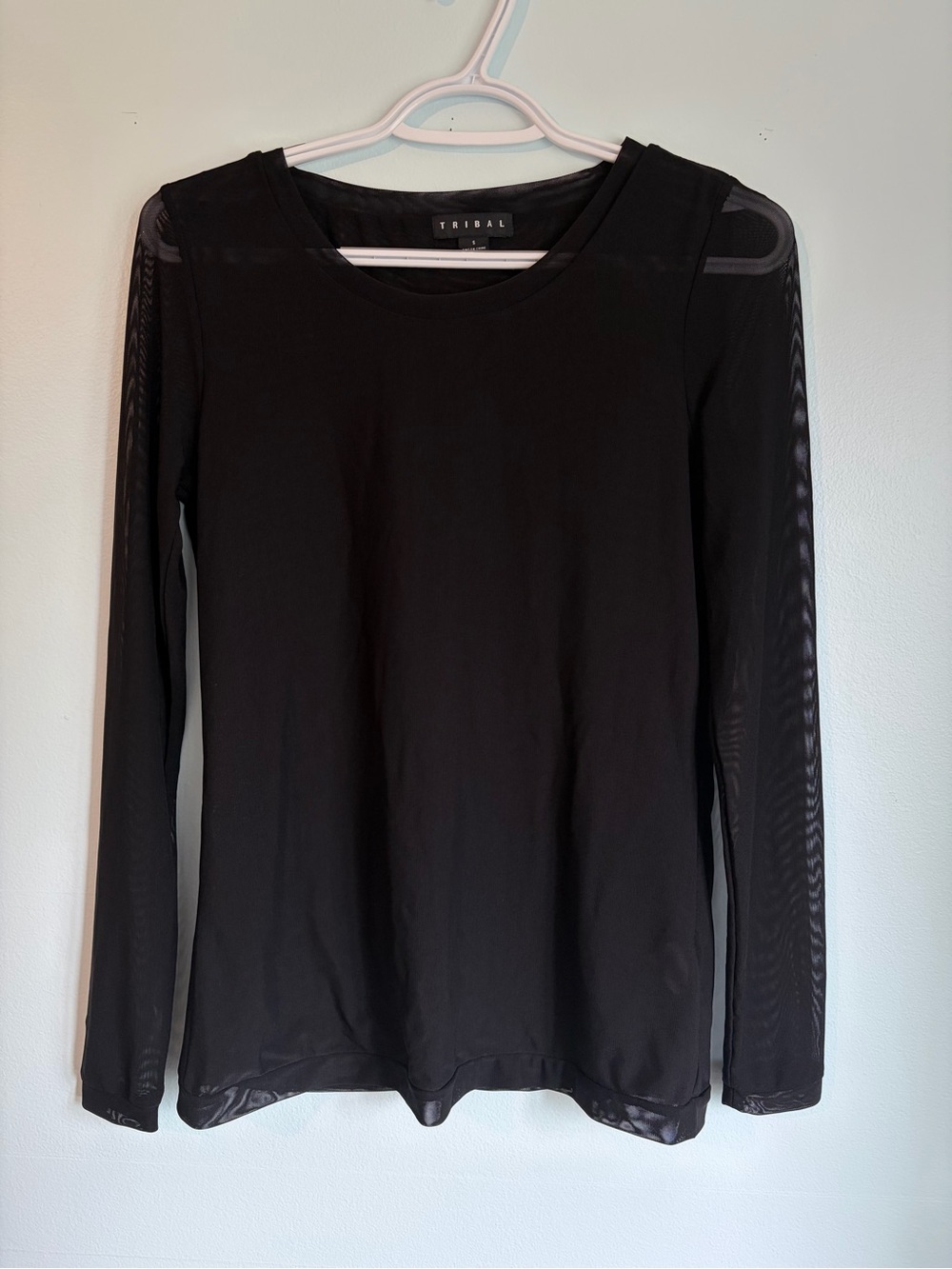 Tribal Women’s Black Long Sleeve Mesh Top - Size Small